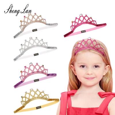 China Shenglan Crown Baby Hair Band Fashion Cute Hot Selling Soft Princess Glitter Rhinestone Kids Headband Hair Accessories for sale