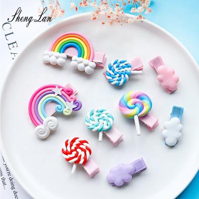 China Shenglan Wholesale Lovely Rainbow Christmas Hair Clips Cute Candy Hairpin Girls Hair Accessories Baby Headwear Flower Hair Clip for sale