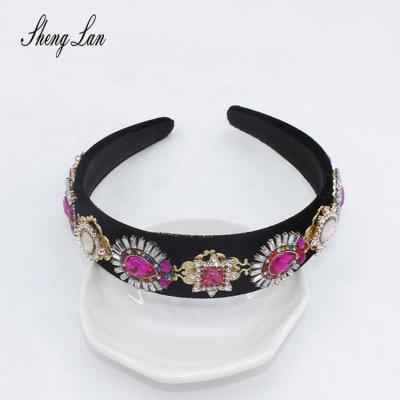 China New Shenglan Friendly Material Fashion Luxury Baroque Rhinestone Hair Accessories Women Flower Headband for sale