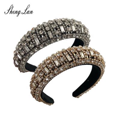 China Shenglan Fashion Friendly Material Wholesale Girls Padded Diamond Headband Rhinestone Sponge Baroque Headbands For Women for sale