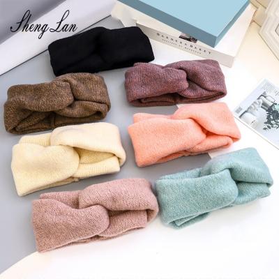 China Shenglan Autumn And Winter Wwoolen Knitted Hairband Fashion Solid Color Makeup Headband Face Wash Elastic Friendly Material Hair Band for sale