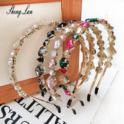 China Hot Selling Colorful Material Friendly Shenglan Crystal Headband Rhinestone For Girl Gem Thin Headband Women Hair Accessories for sale