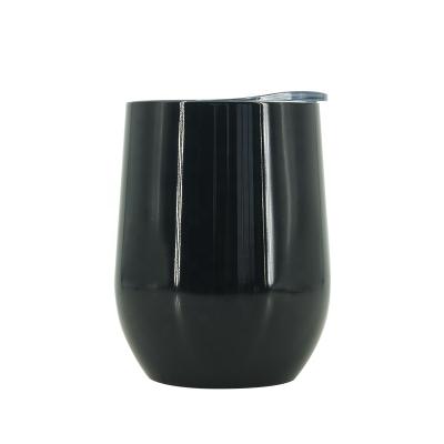 China Disposable Ready To Ship Wholesale Black Double Wall 12oz Insulated Stainless Steel Wine Tumbler With Lid for sale