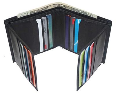 China Genuine Leather RFID Credit Card Double ID Wave Passcase Mens Bifold Wallet for sale