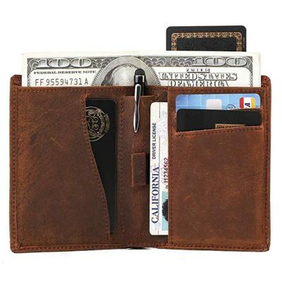 China RFID Blocking Slim Bifold Wallet With Touch Pen Holder Pocket Leather New Products Brown Leather Wallets for sale