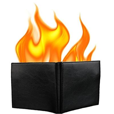 China Real Genuine Leather Wallet Flaming Fire Wallet Wizard Stage Street Inconceivable Magic Show Prop for sale