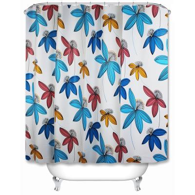 China Sustainable Colorful Waterproof Printed Vinyl 100% PEVA Shower Curtain Plastic Liner With 12pcs White C Hooks for sale