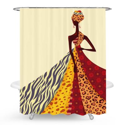 China Amazon Viable Color Women Hot Printed Shower Curtain Polyester Fabric Waterproof Shower Curtain for sale