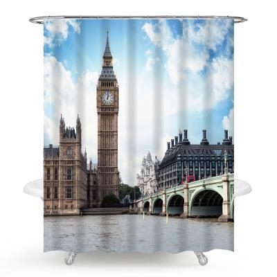 China Sustainable Digital Printing Bathroom Shower Curtain Set Waterproof Polyester Fabric Shower Curtain for sale