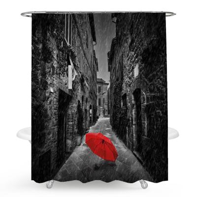 China Sustainable Custom Bathroom Shower Curtain Set Waterproof Polyester Fabric Shower Curtain for sale