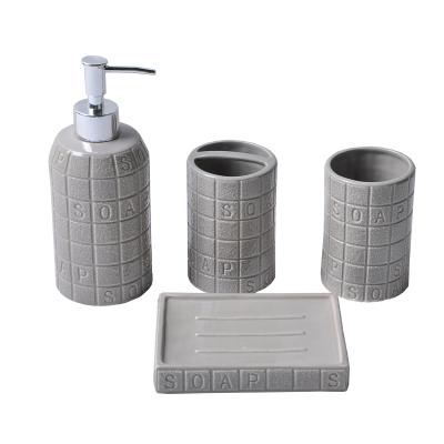 China 4PCS Ceramic Sandstone Sustainable Style Bathroom Accessories Gift Set for sale