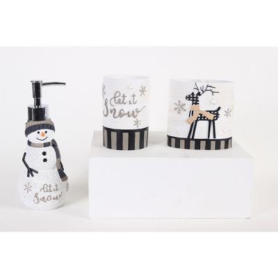 China 2022 Sustainable Christmas Bathroom Set Snowman 3pcs Polyresin Bathroom Set for sale