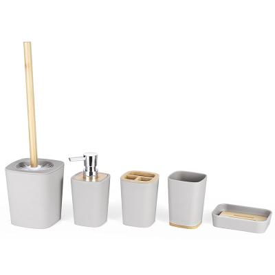 China Sustainable Modern 5 Pieces Luxury Bamboo Plastic Bathroom Sets Bathroom Cleaning Accessories for sale