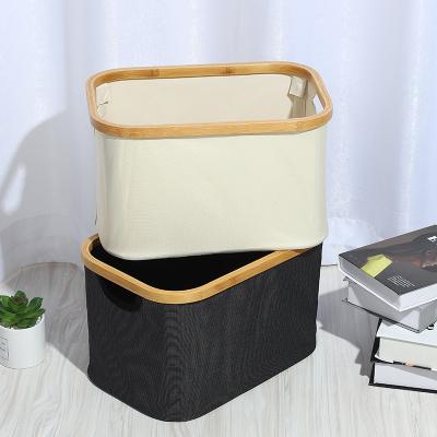 China Bamboo Polyester Cotton Box Collapsible Collapsible Home Use Laundry Basket 38x26x23cm for sale