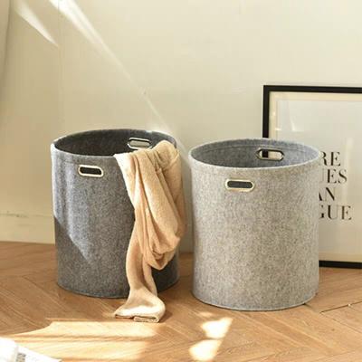 China European Style Folding Polyester Felt Storage Organizer Bin Round Storage Basket With Handles for sale