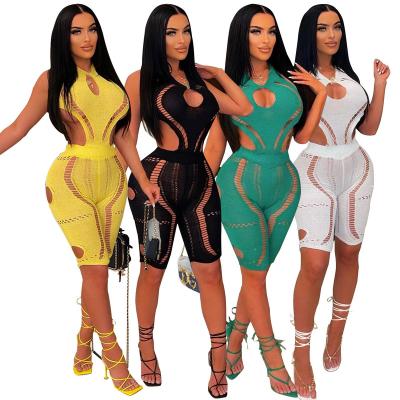 China Sexy Breathable Hollow Out Jumpsuit 2022 Summer Women Clothing Knitted One Piece Jumpsuit For Ladies Rompers for sale