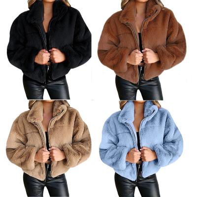 China Fashionable women's cardigan warm women's jacket plush jacket faux rabbit fur zipper cardigan autumn and winter viable women for sale