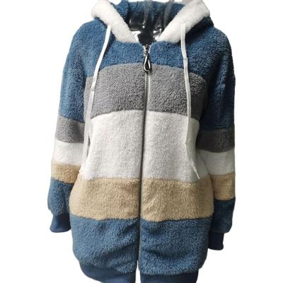 China 2020 New Multicolor Breathable Quilted Plush Loose Striped Keep Warm Women's Pullover Sweatshirts for sale