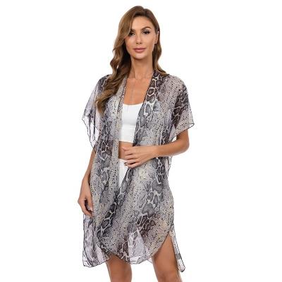 China Summer Sexy Plus Size Chiffon Shirt Women Snake Pattern Beach Blouse Kimono Top Cardigan for sale