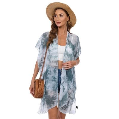 China Plus Size Fashion Women Summer Blouse Chiffon Cardigan Bikini Long Cover Up Beach Blouse Shirt Kimono Cardigan for sale