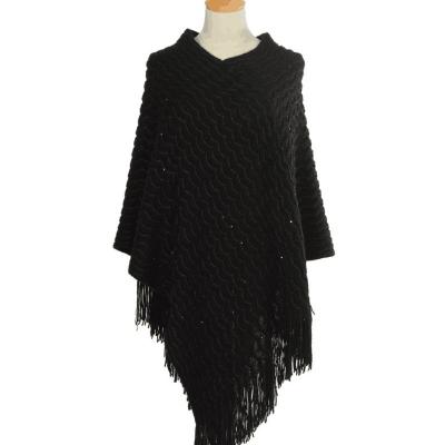 China Fashion Women's Autumn Winter Shawl Acrylic Tassel Acrylic Sequin Ponchos Knitted Shawl and Cape for sale