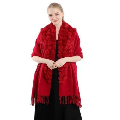 China High Quality Shawls Pom Pom Thick Wraps Wedding and even winter wool women's woolen the dress shawl cape for sale