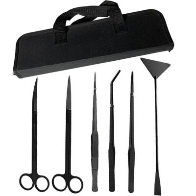 China NET161B Viable Aquarium Tools Aquascaping Cleaning Tool Kit Black 6 in 1 Kits Stainless Steel Aquatic Plants Scissors Tweezer Set for sale