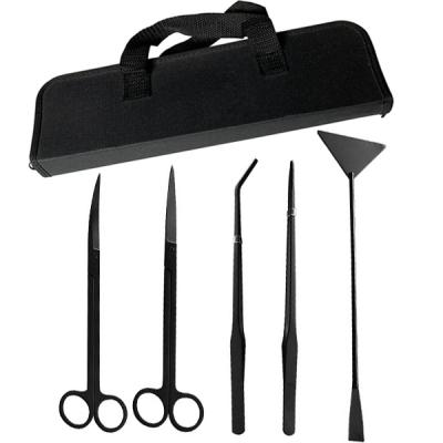 China NET151B Viable Aquarium Tools Aquascaping Cleaning Tool Kit 5 Black In 1 Kits Stainless Steel Aquatic Plant Scissor Tweezers Set for sale