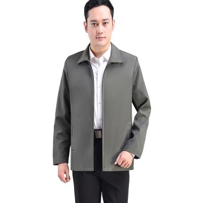 China Windproof Men Jackets Coat Smooth Zipper Collar Solid Color Middle-aged Men Casual Classic Jackets for sale