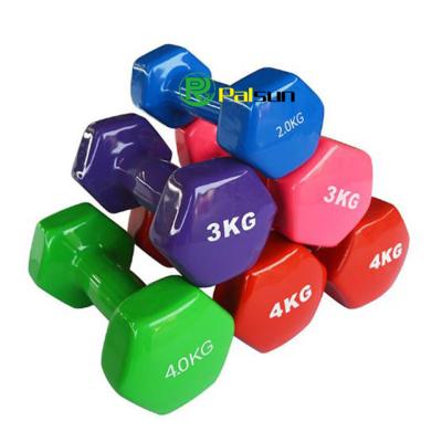 China Fitness Home Use Bodybuilding Dumbbell Glossy Dive Rubber Vinyl Coated Dumbbell for sale