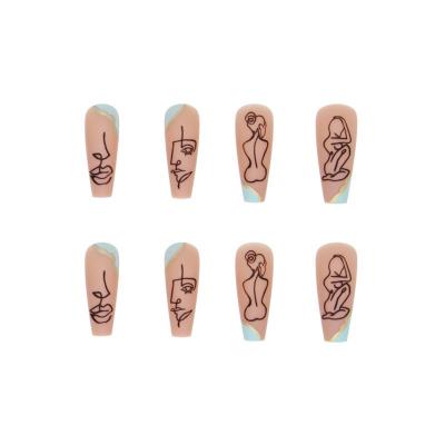 China Durable And Not Easy To Fade 24Pcs/set Abstract Ballerina Pattern False Nails Detachable Coffin Fake Nails With Full Glue Cover Nail Tips Press On NaI for sale