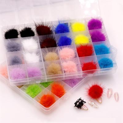 China Detachable Magnetic Hot Selling 24 Removable Magnetic Pom Pom Boxes Kit Fluffy Nail Grid Nail Balls For Nails Art Decoration for sale