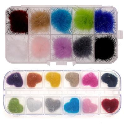 China 3d Nail Charming Popular Heart Nail Art DIY Decoration 2022 Cute Nail Puffy Ball Fur Nail Decoration 2022 Pointed Magnetic Pom Pom Kit With PP Box for sale