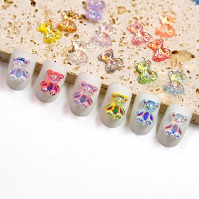 China Available Finger Nail Beauty Hot Sale 2 Sizes 3D Rainbow Bear Nail Charm Colorful Fashion Resin Accessories Aurora Bear Nail Art Decorations for sale