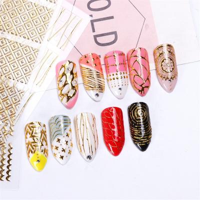 China 2022 New Non-toxic And Eco-friendly Safe 3D Gold Nail Sticker Curve Stripe Lines Nail Art Stickers Decals Bronzing Twill Checkered Foil for sale