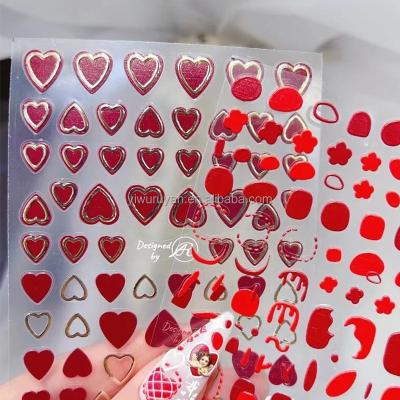 China Hot Sale Eco-friendly 5D Nail Stickers Phnom Penh Red Heart With Back Adhesive Japanese Nail Stickers for sale