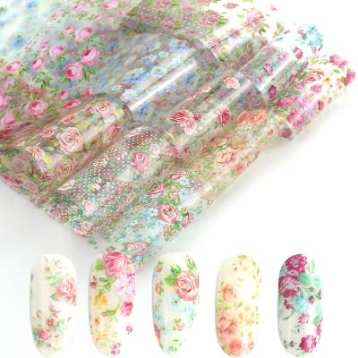 China Popular Nail Tips Ins Popular Rose Flowers Designs Transfer Nail Foil For Manicure Sliders Nail Stickers Nail Art Decoration Adhesive Wraps for sale