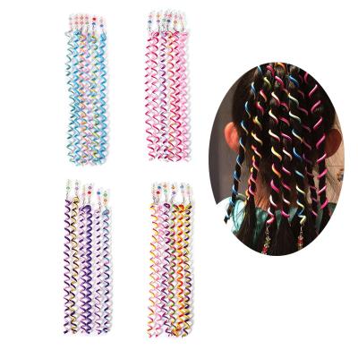 China 6pc/bag Eco-Friendly Braiding Accessories Crystal Long Elastic Hair Braider For Kid Spiral Rainbow Roller Curl Hair Rope Hair Styling Tools for sale