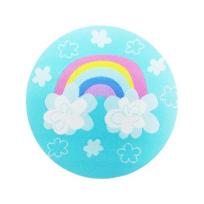 China Blue Round Textile Woven Patch Custom Rainbow Weaving Patch Sustainable Eco-Friendly for sale