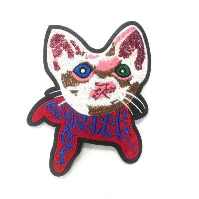 China Custom Made Patch High Quality Large Embroidery Leather Cat Patch For Jacket for sale