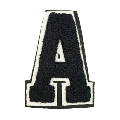 China Durable High Quality Washable Black Letter Emblem Chenille Patches Custom Apparel Badge for sale