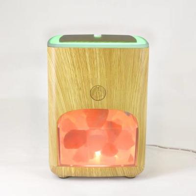 China Smell Comfortable Wooden Full Grain Himalayan Salt Stone Lamp Aroma Diffuser Ultrasonic Oil Aromatherapy Mist Decoration For Home Using 150ML for sale