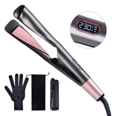 China Portable Hair Straightener PTC Heater Flat Iron Hair Straightening Hair Curling Tools with LCD Screen Ceramic Plate Newest 2 in 1 Black for sale