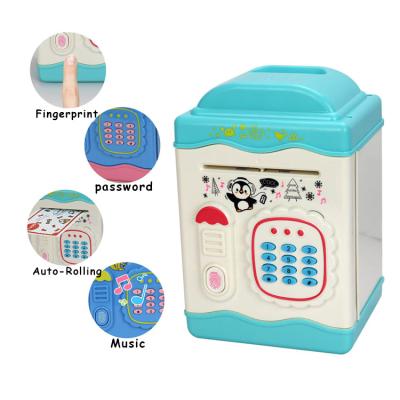 China With Music Led Automatic Money/Password Savings Bank Kids Roller Gift Set Mini Plastic Classic Password Safety Coin Toys Piggy Bank With Key Lock 'digital print for sale