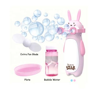 China New Arrival Plastic Portable Mini Bubble Machine Fan Rechargeable Bubble Blowing Toys For Kids for sale