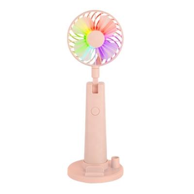 China 2020 outdoor new portable usb charging mini electric hand fan for desktop colorful makeup light and mirror for sale