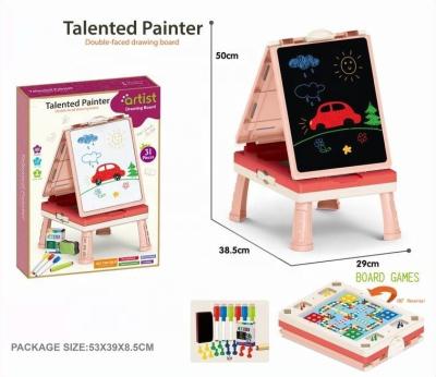 China Plastic Gifted Painter 2 in 1 Education Toy Double Sided Foldable Kids Writing Board Stand Artist Drawing Board with Game for sale