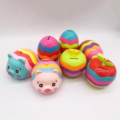 China Promotional Plastic Container Colorful Pig Shape Sugar Apple Shape Coin Bank Coin Bank Toys Candy Plastic Boxes for sale