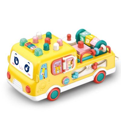 China Creative multi-functional colorful multi-faceted toys for children puzzle learning musical cartoon bus with blocks for sale