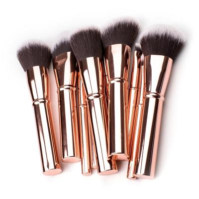 China Angular Blush Hair Brushes Synthetic Rose Gold Make Up Brush Metal Handle Metal Handle Brush Set 10pcs for sale